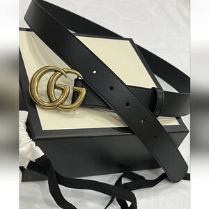 Skinny Unisex Gucci Belt  GG Black  Leather 1 Inch Size 95/38 For 8-10 Pants